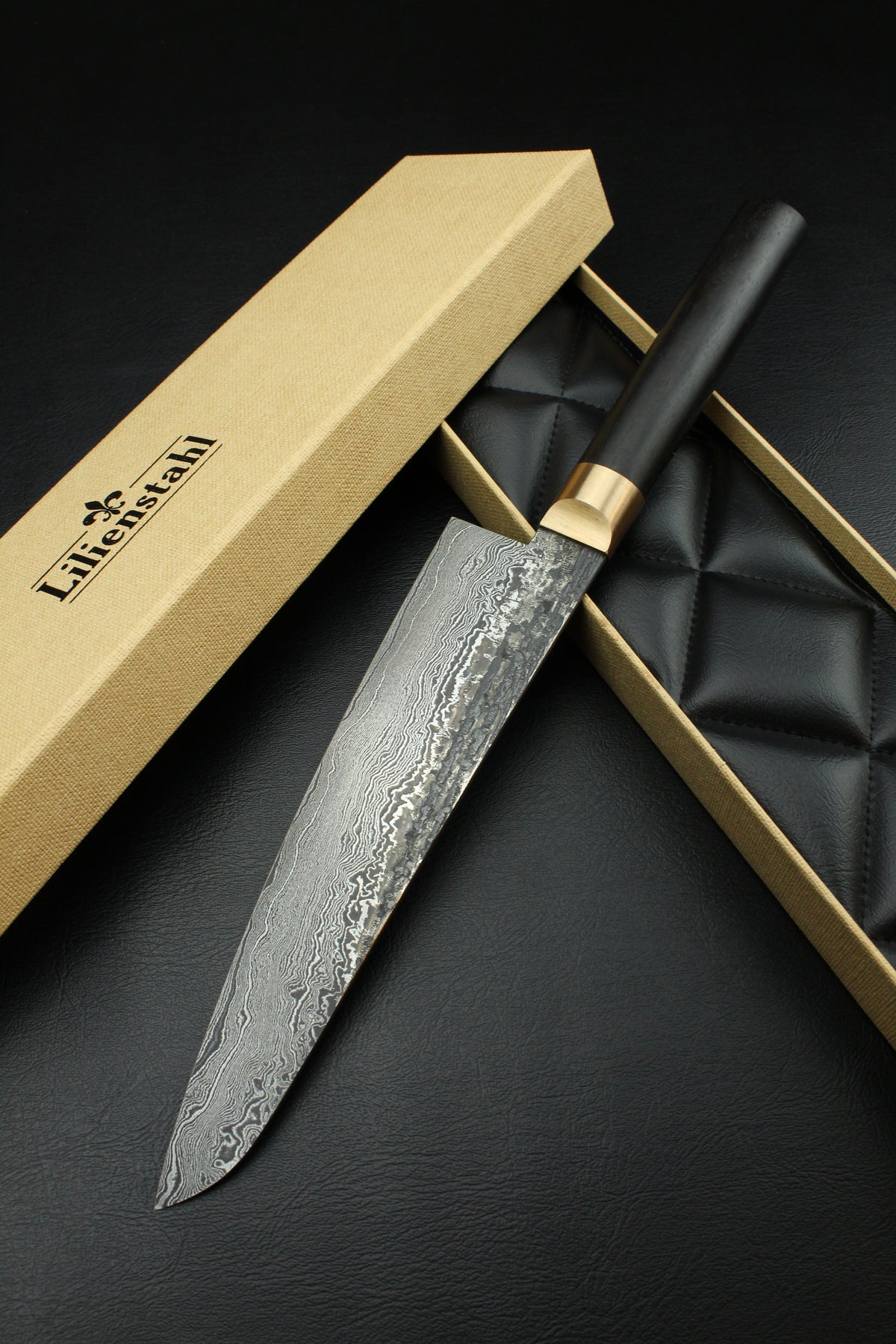 Damast-Gyuto 320L schwarzes Ebenholz 215