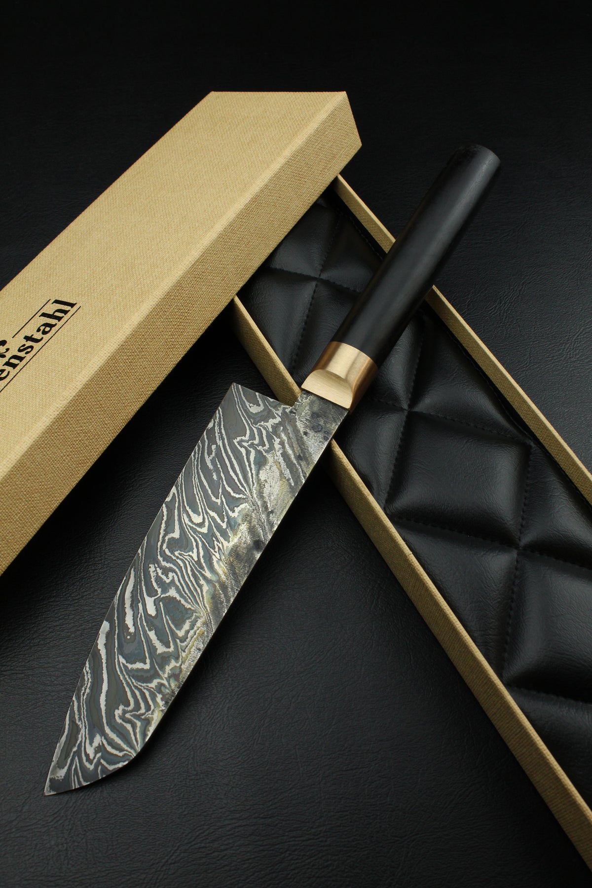 Damast-Santoku Schwarzes Ebenholz Oval