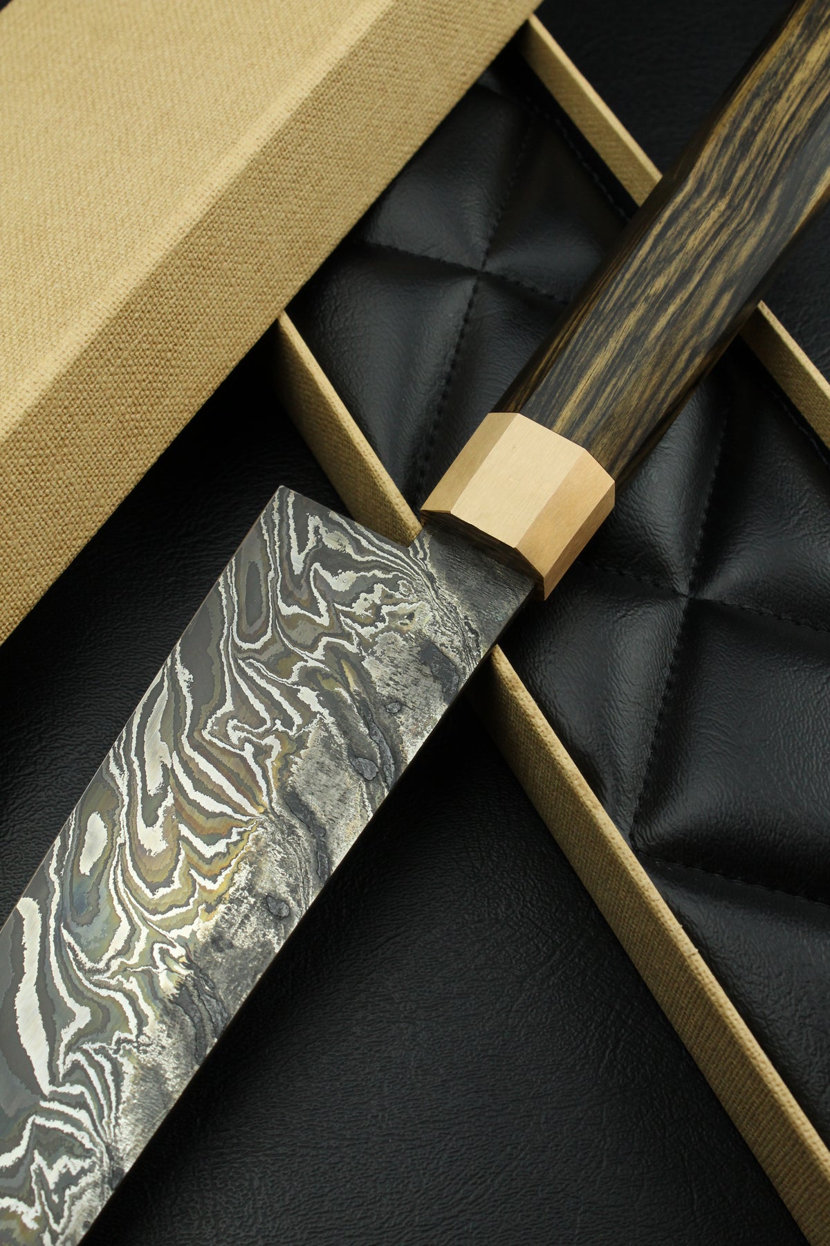 Damast-Gyuto B&W Ebenholz Achteck