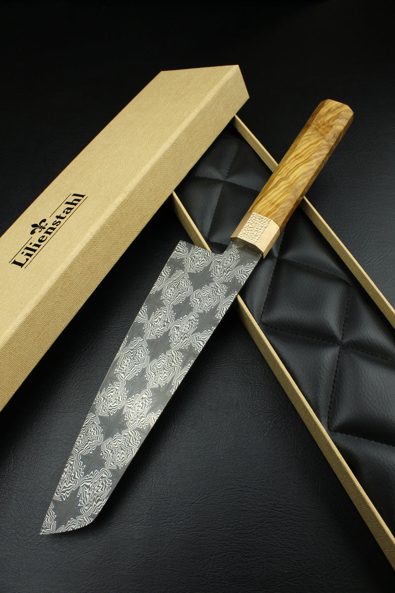 S-Damast Black Star Olive Santoku