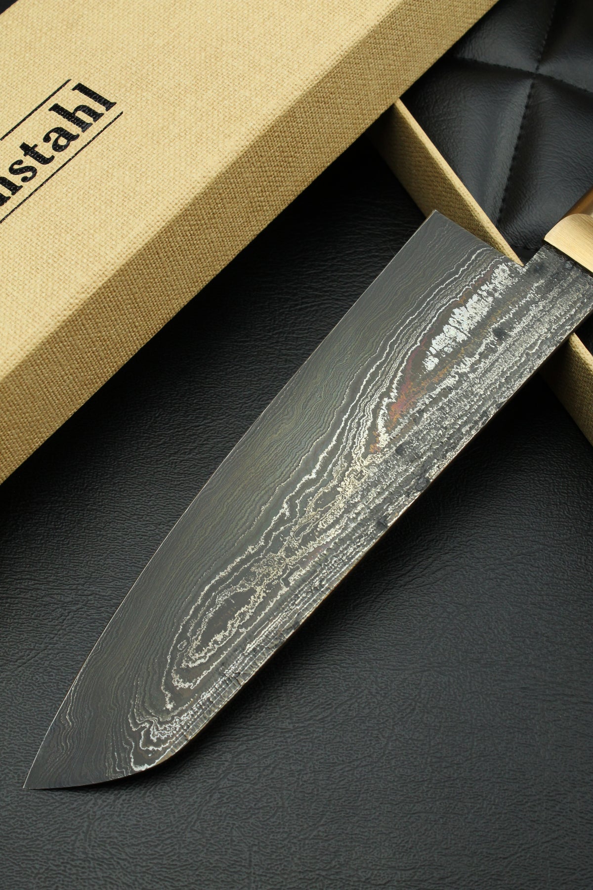 Damast-Santoku 320L, deutsche Walnuss