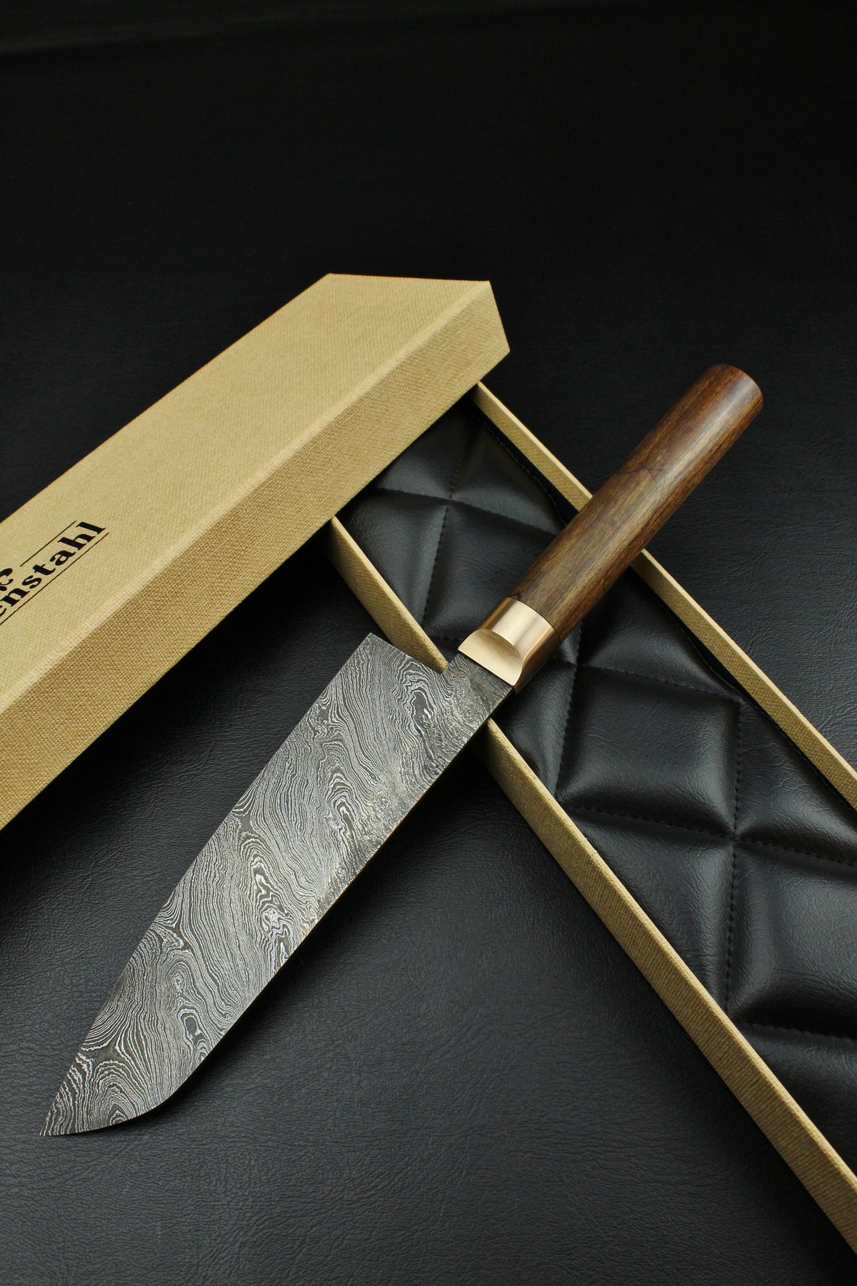 Damast-Santoku 320L Torsion aus deutschem Walnussholz