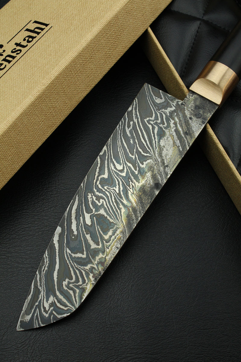 Damascus Santoku Black Ebony Oval