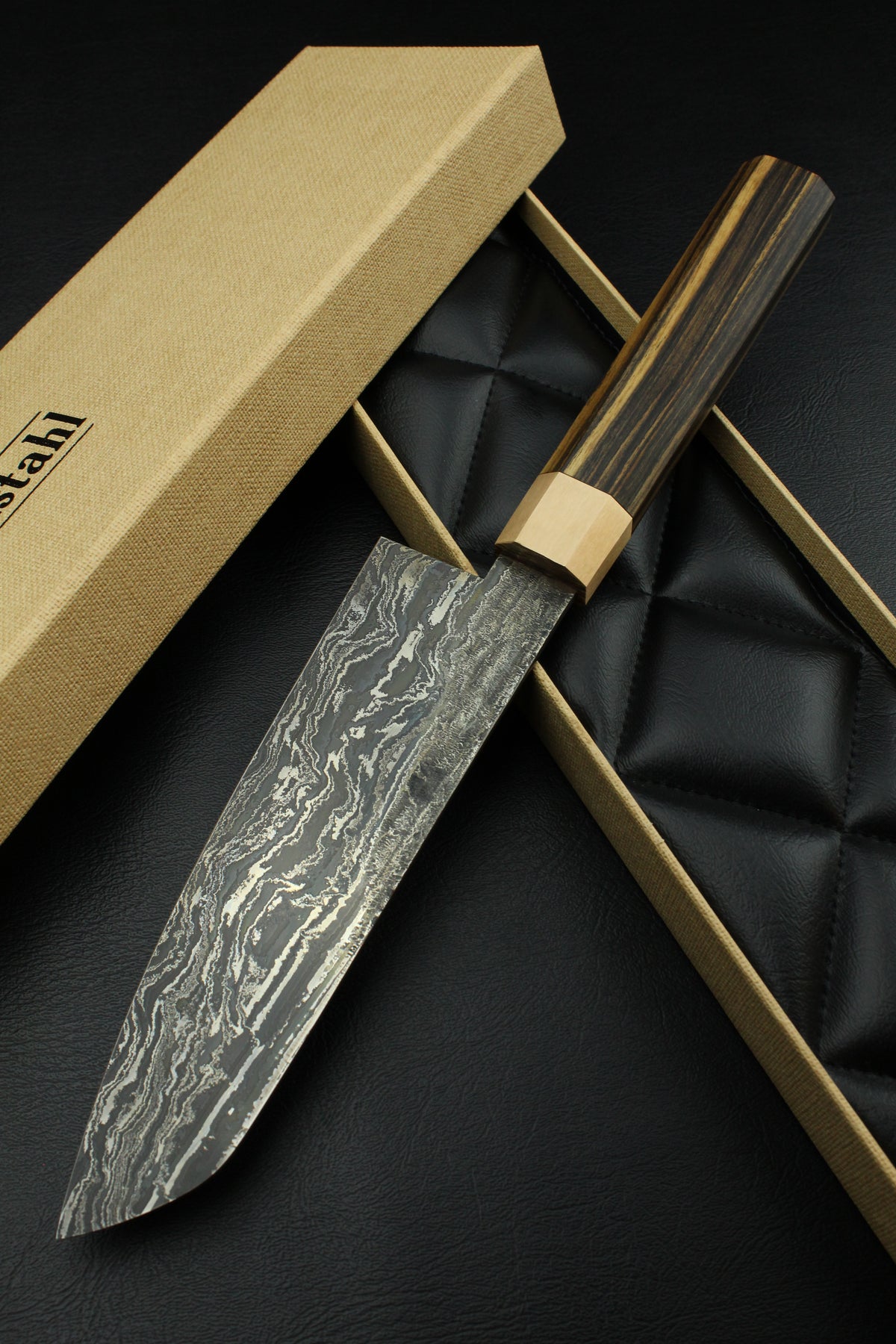 Damast-Santoku HK B&W Ebenholz Achteck