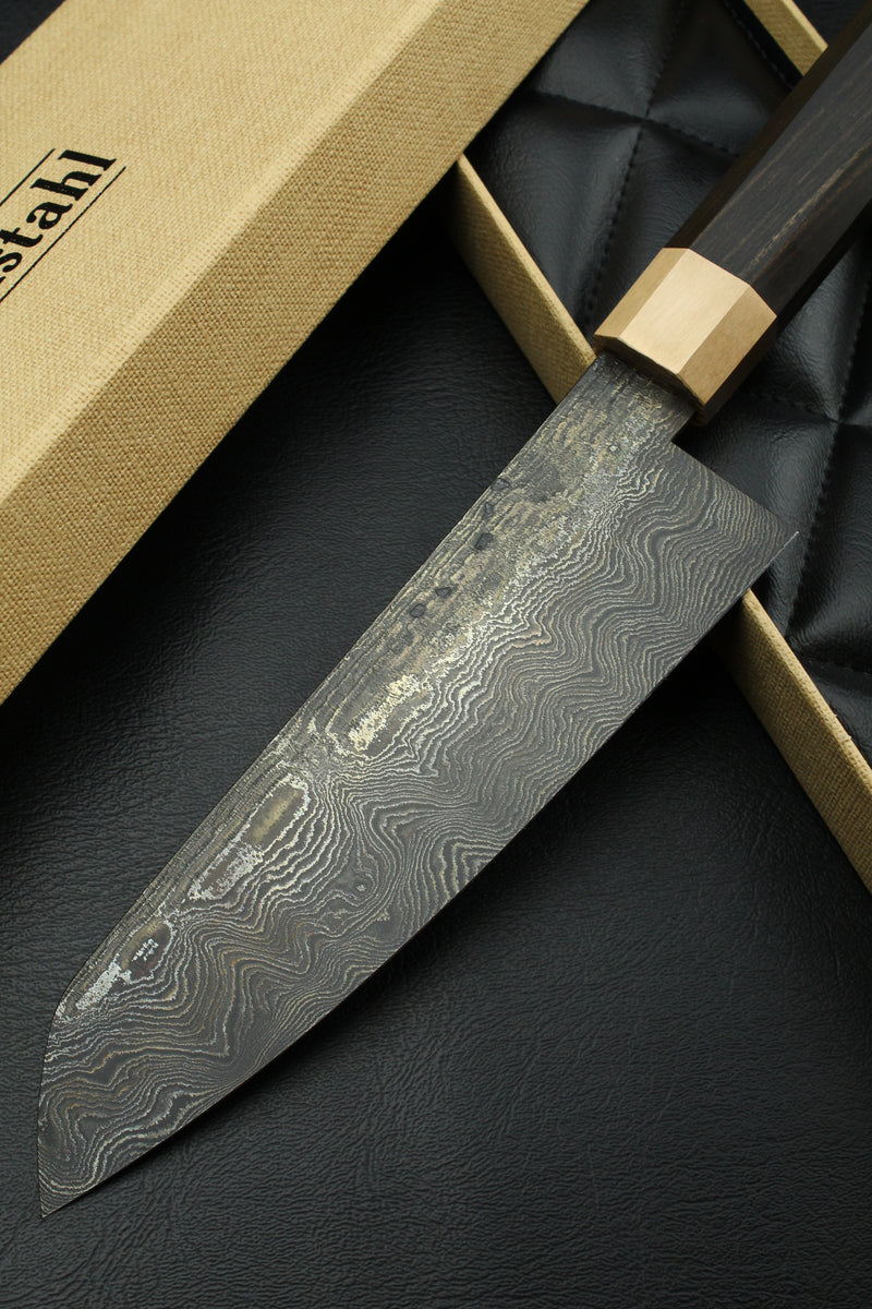 Damascus Santoku 320L Black Ebony Octagonal