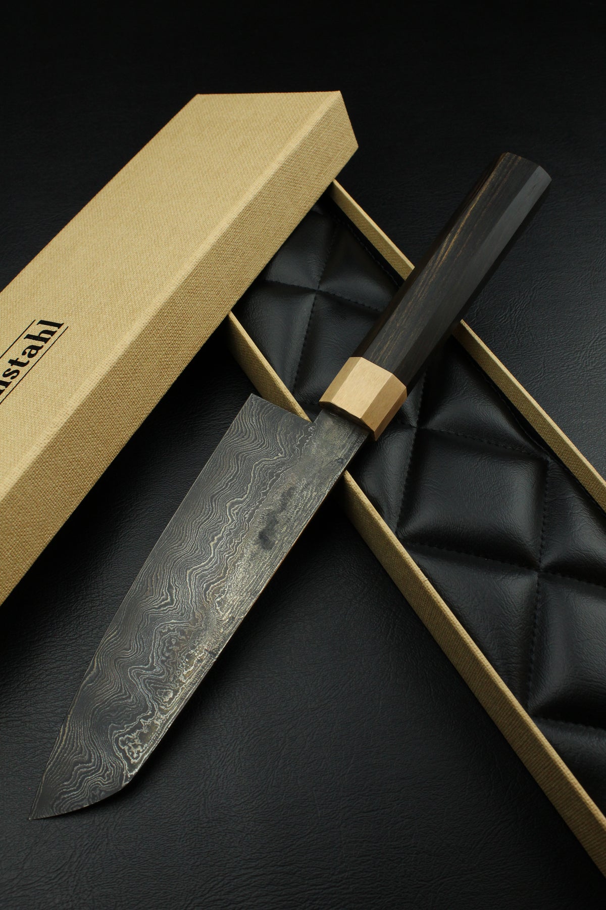 Damast-Santoku 320L Schwarzes Ebenholz Achteck