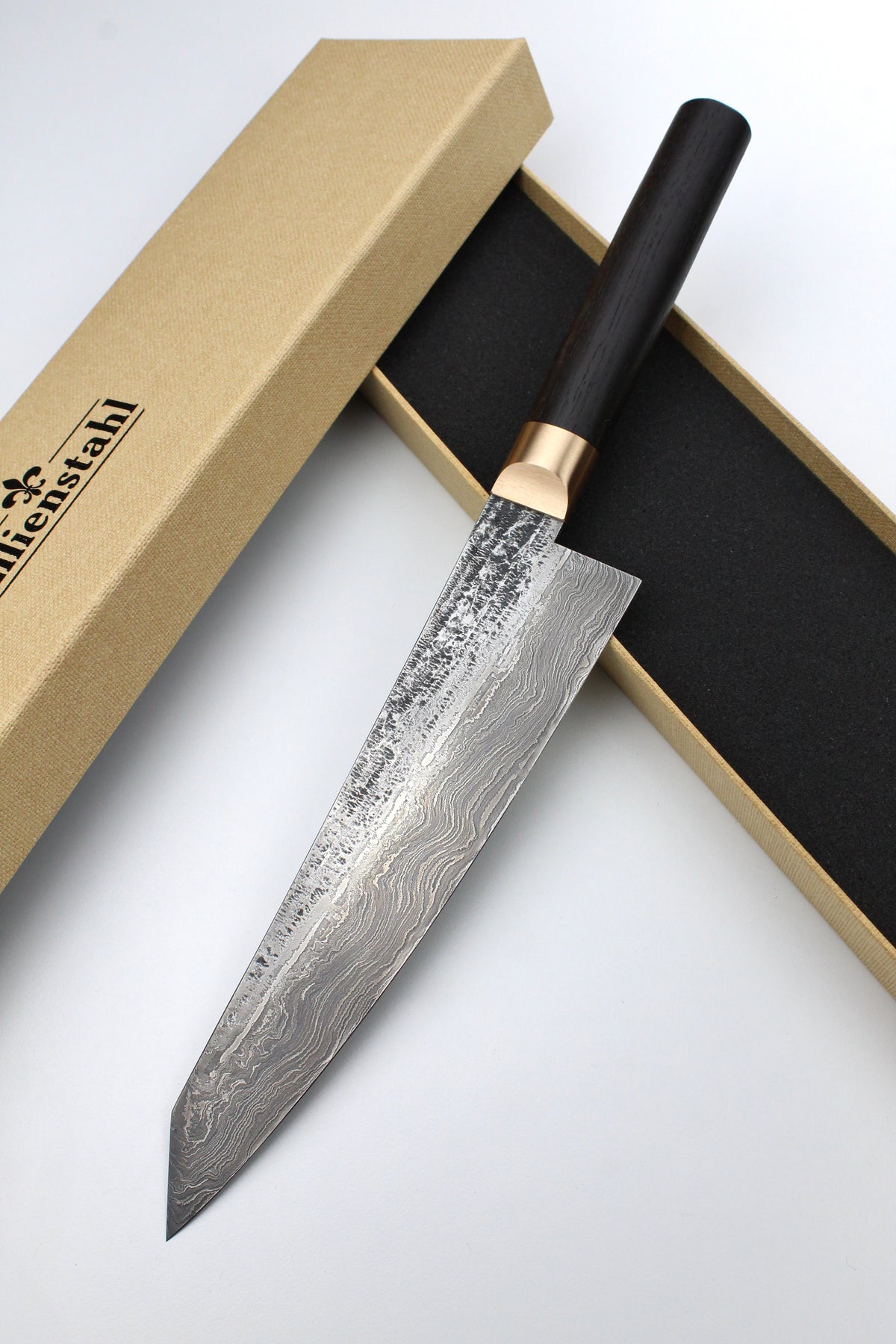 Gyuto Damascus Bog Oak Oval