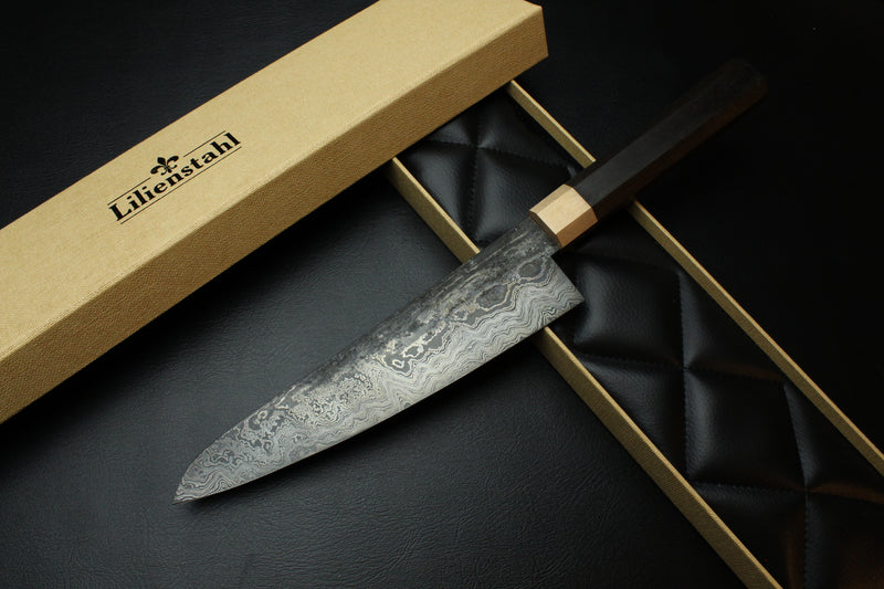 Gyuto Damascus Bog Oak Octagonal