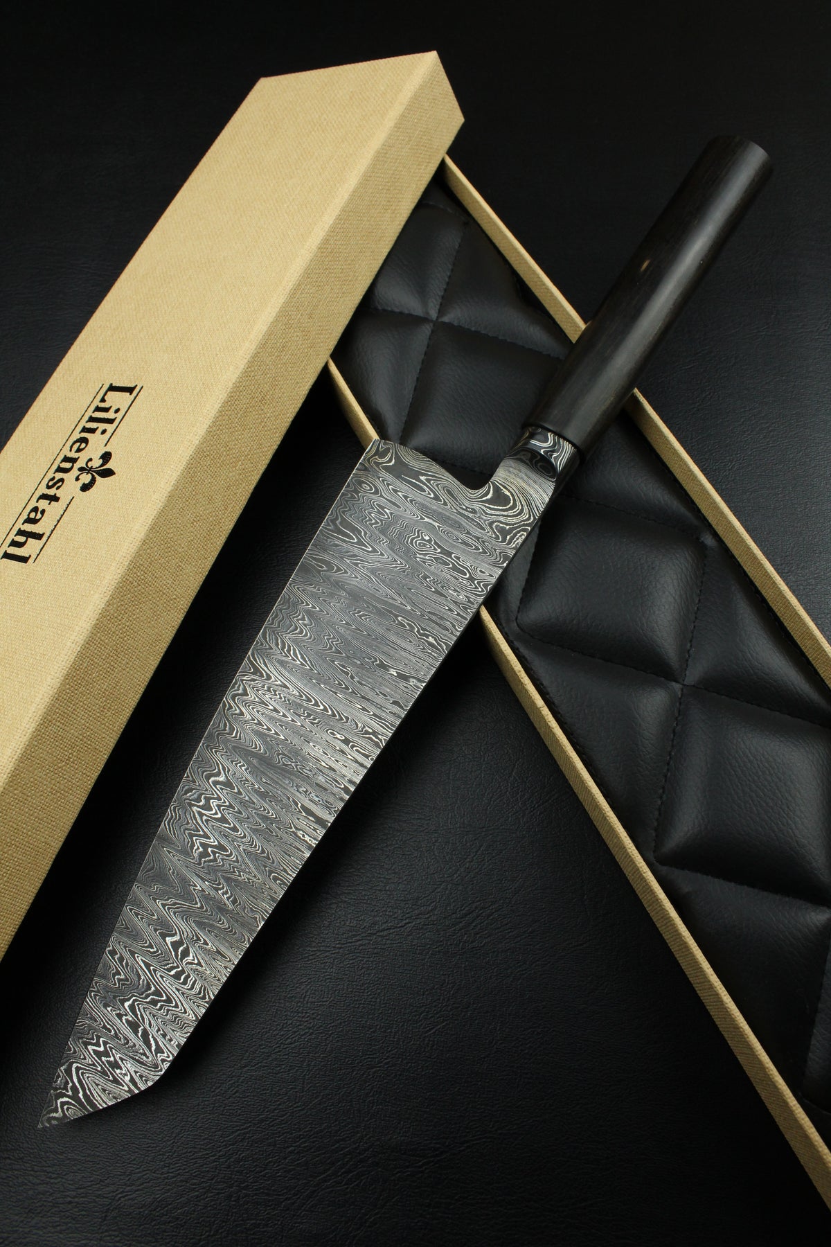 Gyuto 235 Schwarz Ebenholz dunkles Damast